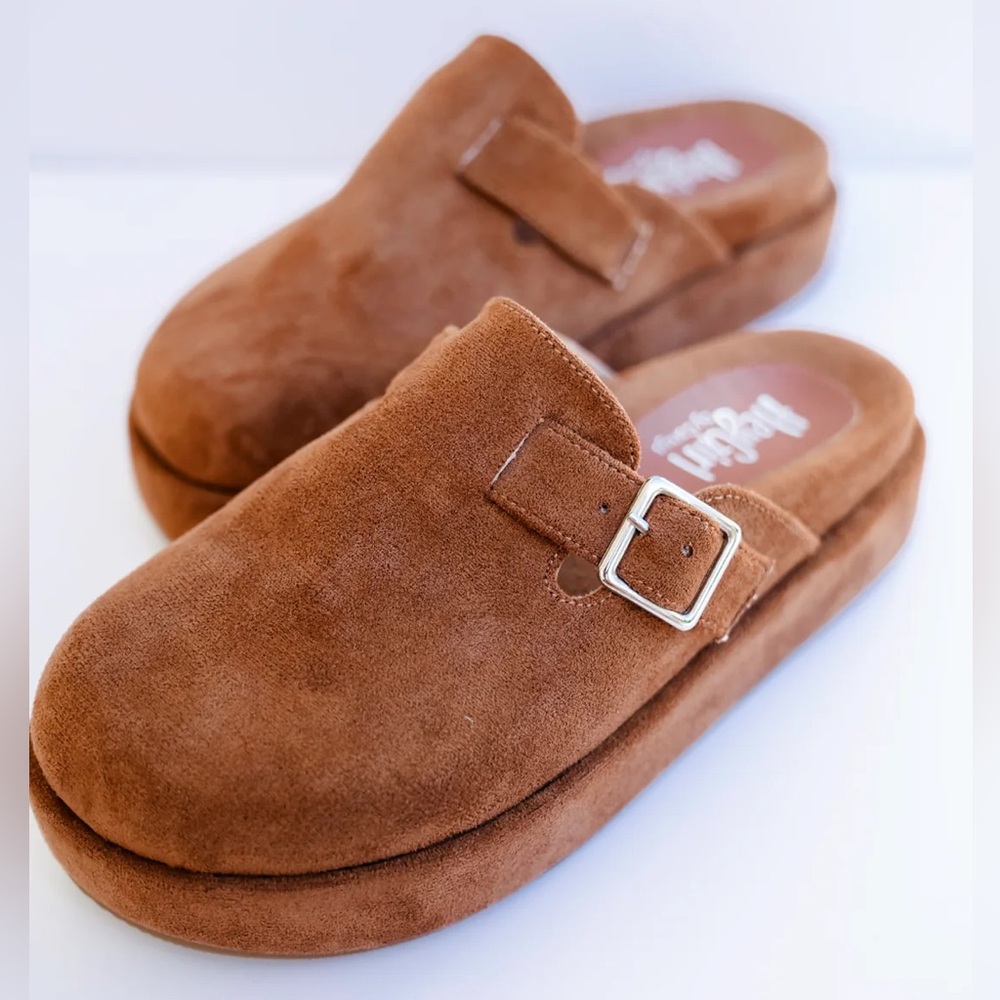 Corky's "Holidaze" Platform Vegan Suede Clog with Buckle Detail